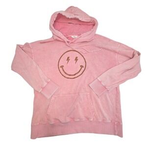 Easel Pink Mineral Wash Lightning Smiley Face Oversized Hoodie Large ET18167